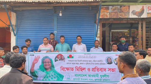 ফুলবাড়ীতে যুবলীগের বিক্ষোভ মিছিল